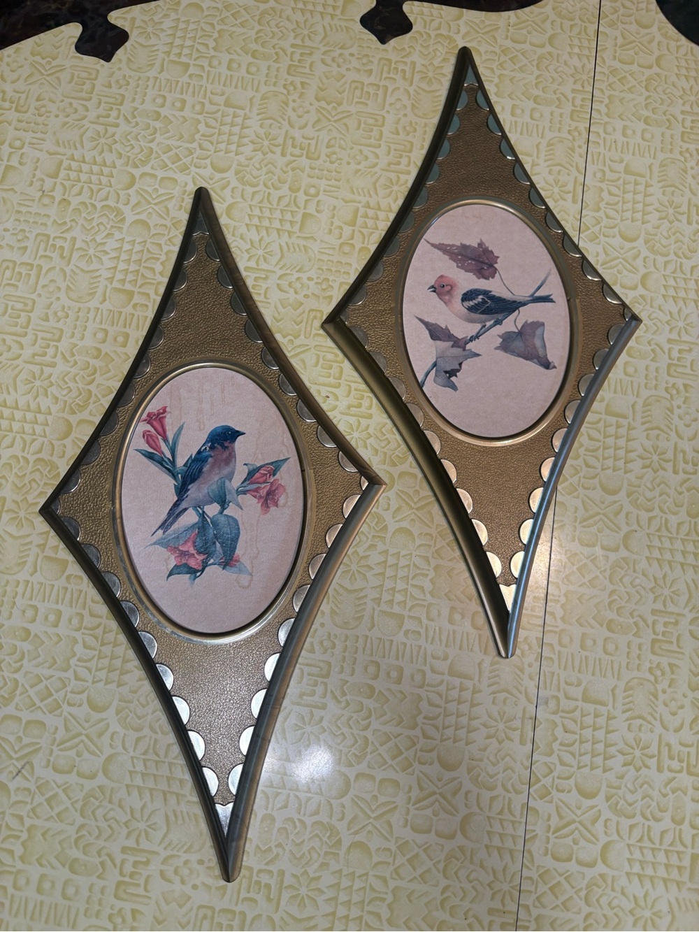 Gold Diamond-Shaped Bird Wall Art Pair - Decorative Home Wall Decor